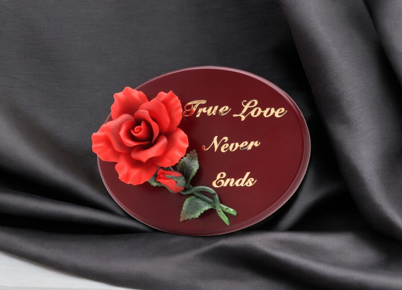 Wooden Wall Plaque with Ceramic Red Rose Flower Gift for Her Home Decor Wedding Anniversary Gift - wall decor