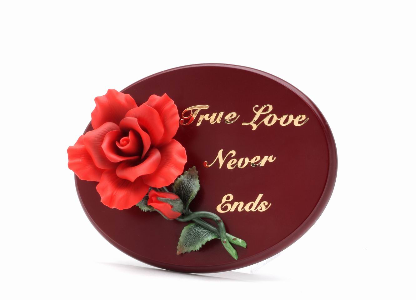 Wooden Wall Plaque with Ceramic Red Rose Flower Gift for Her Home Decor Wedding Anniversary Gift - wall decor