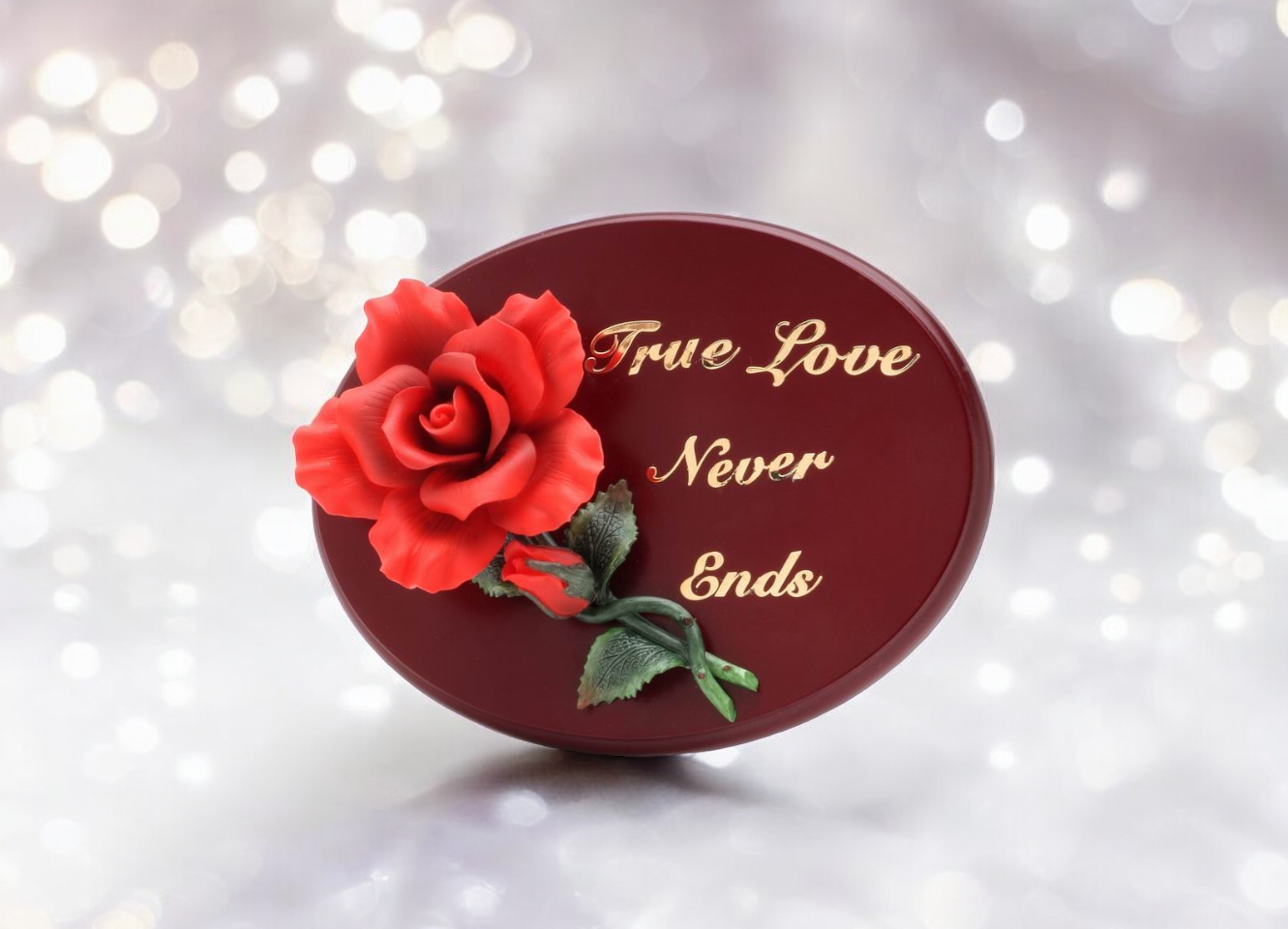 Wooden Wall Plaque with Ceramic Red Rose Flower Gift for Her Home Decor Wedding Anniversary Gift - wall decor