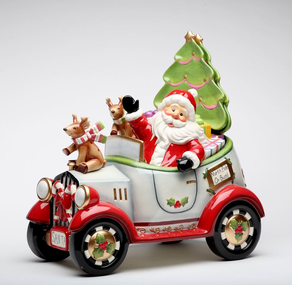 Ceramic Christmas Santa Car Cookie Jar with Cookie Plates and Salt and Pepper Shakers, Home Décor, Gift for Her, Gift for Mom, Kitchen Décor