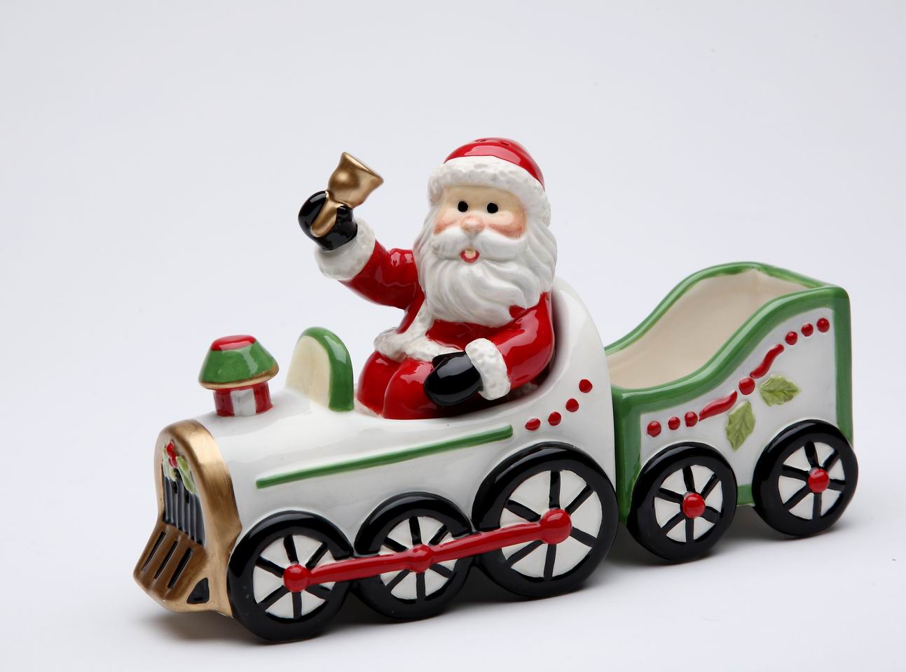 Ceramic Christmas Santa Driving Train Salt & Pepper Shakers With Sugar Pack Holder, Home Décor, Gift for Her, Gift for Mom, Kitchen Décor