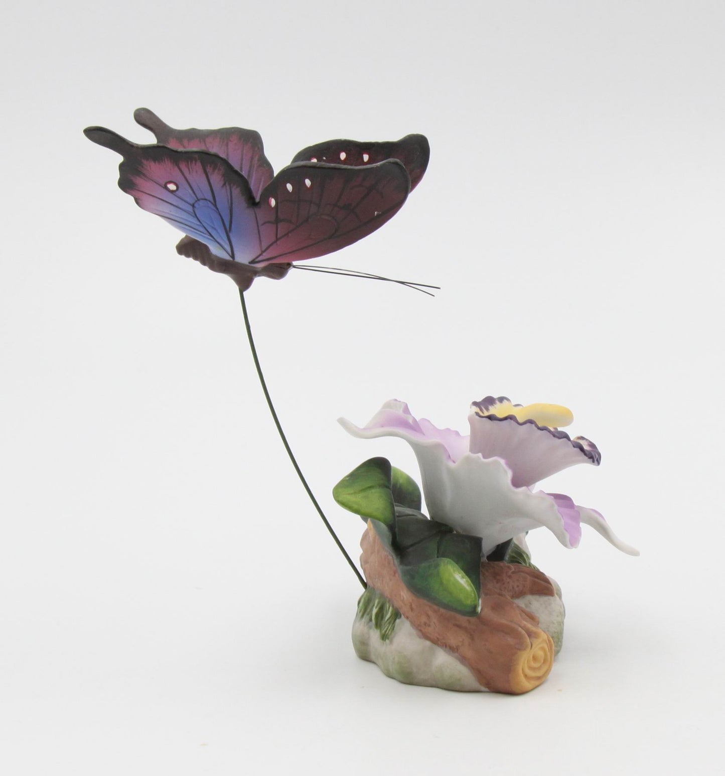 Ceramic Orchid Flower with Butterfly Figurine, Home Décor, Gift for Her, Gift for Mom, Nature Lover Gift