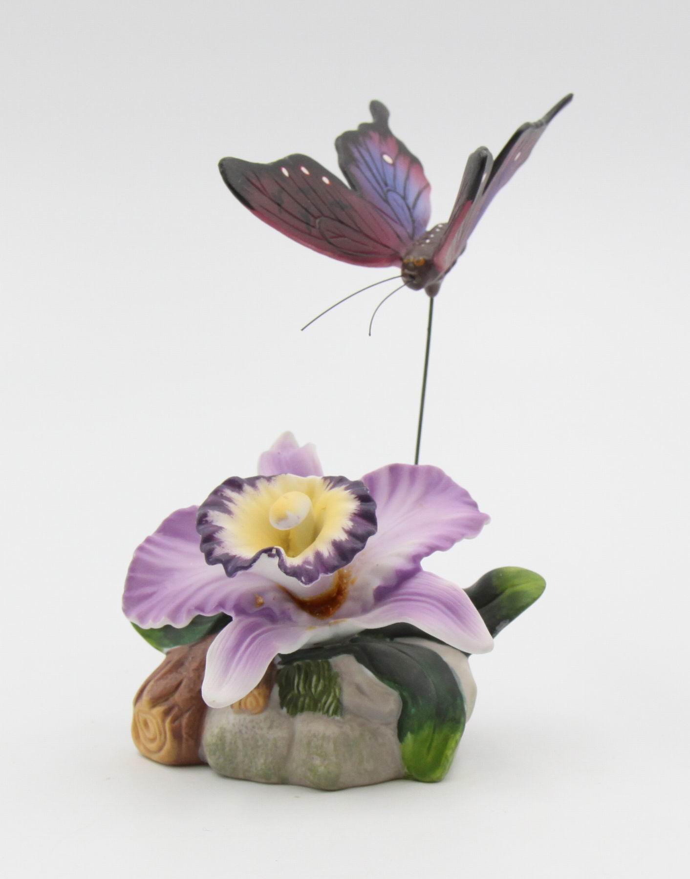 Ceramic Orchid Flower with Butterfly Figurine, Home Décor, Gift for Her, Gift for Mom, Nature Lover Gift