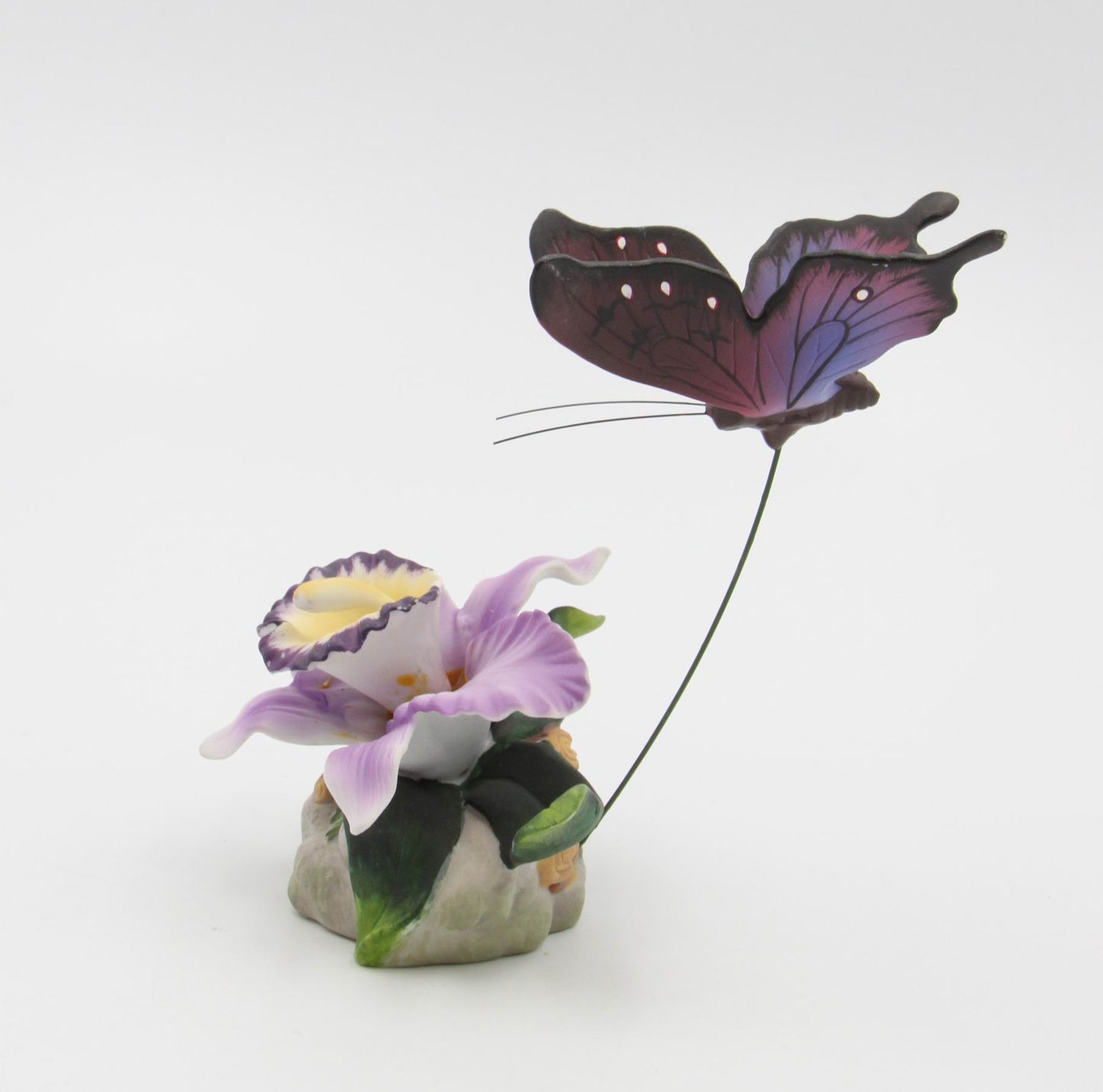 Ceramic Orchid Flower with Butterfly Figurine, Home Décor, Gift for Her, Gift for Mom, Nature Lover Gift