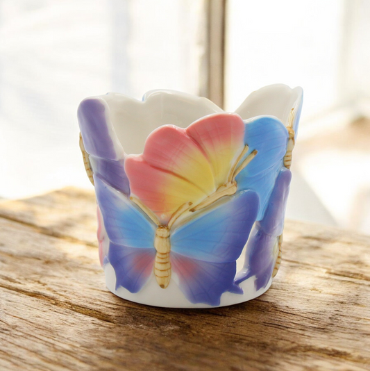 Ceramic Rainbow Butterfly Votive Candle Holder, Home Decor, Cottagecore, Gift for Her, Gift for Mom