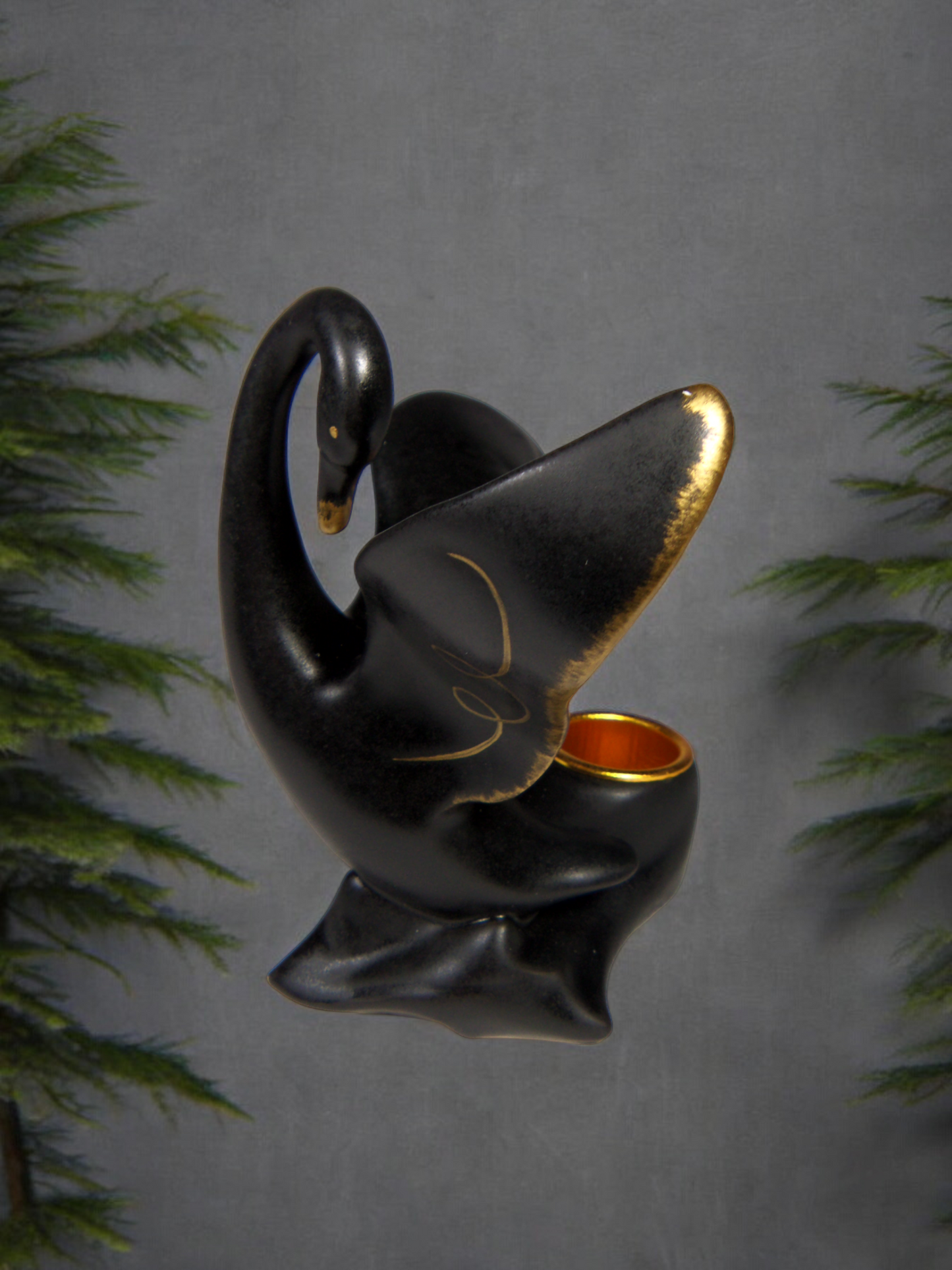 Ceramic Black Swan with Golden Accents Candle Holder, Vanity Decor, Modern Home Decor, Gift for Her, Gift for Mom