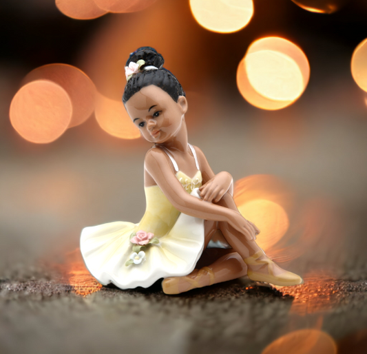 Ceramic African American Ballerina Girl In Yellow Dress, Home Décor, Gift for Her, Gift for Daughter, Gift for Ballerina Dancer