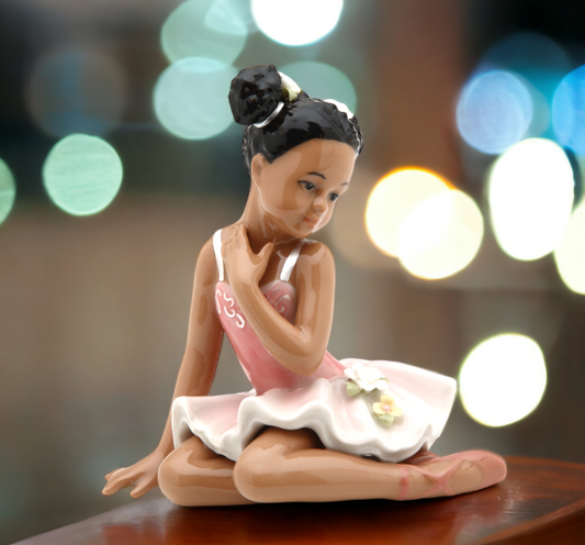 Ceramic African American Ballerina Girl In Pink Dress, Home Décor, Gift for Her, Gift for Daughter, Gift for Ballerina Dancer