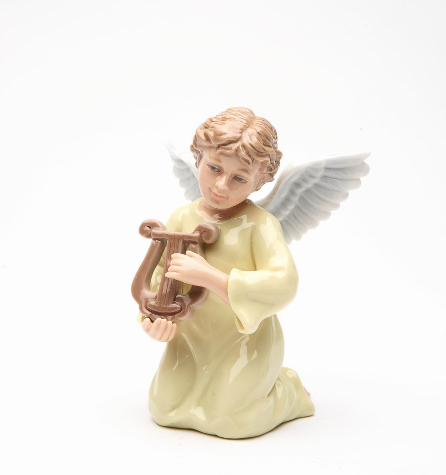 Ceramic Angel Playing Harp Figurine, Religious Décor, Religious Gift, Church Décor, Church Gift, Baptism Gift