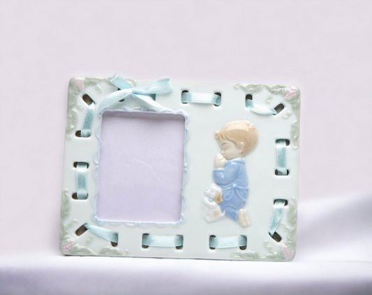 Ceramic Praying Boy Picture Frame, Religious Décor, Religious Gift, Church Décor, Church Gift, Baptism Gift