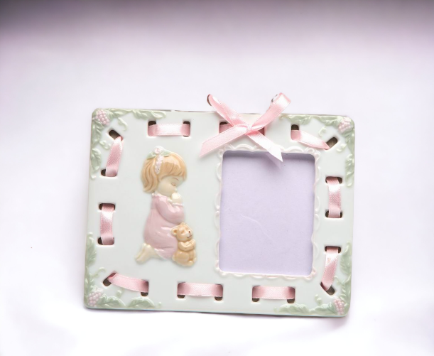 Ceramic Praying Girl Picture Frame, Religious Décor, Religious Gift, Church Décor, Church Gift, Baptism Gift