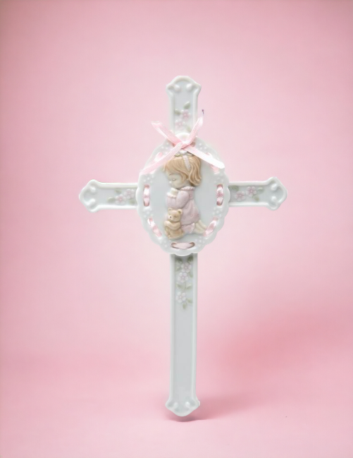 Ceramic Girl Praying Cross, Religious Decor, Baptism Gift, Church Gift, Church Decor, Wall Decor, Gift for Daughter