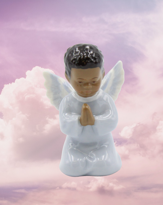 Ceramic African American Praying Angel Boy Figurine, Home Décor, Religious Décor, Religious Gift, Church Décor, Baptism Gift