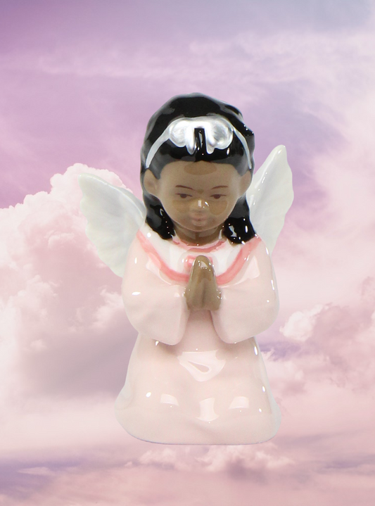Ceramic African American Guardian Angel Girl Praying Figurine, Home Décor, Religious Décor, Religious Gift, Church Décor, Baptism Gift