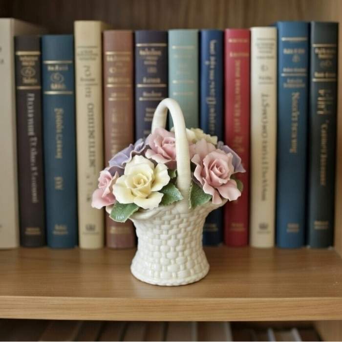 Ceramic Rose Flowers Basket Figurine, Wedding Décor or Gift, Anniversary Décor or Gift, Home Décor, Gift for Her, Gift for Mom