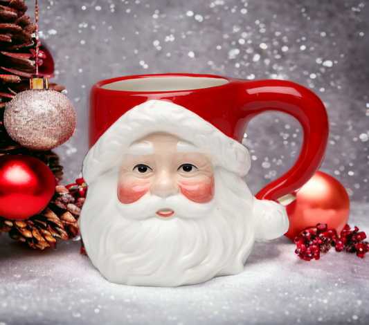 Ceramic Christmas Holiday Santa Mugs ( Set Of 4 ), Home Décor, Gift for Her, Gift for Mom, Kitchen Décor, Christmas Décor