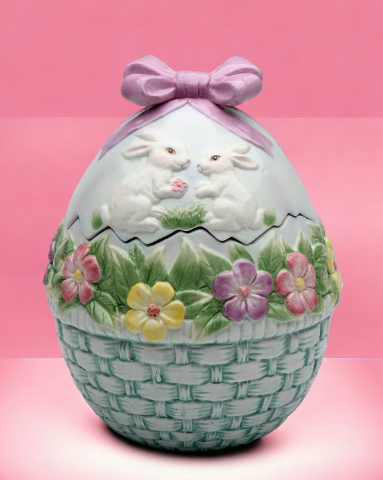 Ceramic Bunny Rabbit With Easter Egg Basket Figurine Home Decor Kitchen  Decor Spring Decor Easter Decor