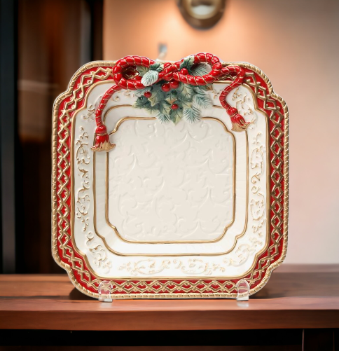 Ceramic Poinsettia Dessert Plate, Home Décor, Gift for Her, Gift for Mom, Kitchen Décor, Christmas Décor