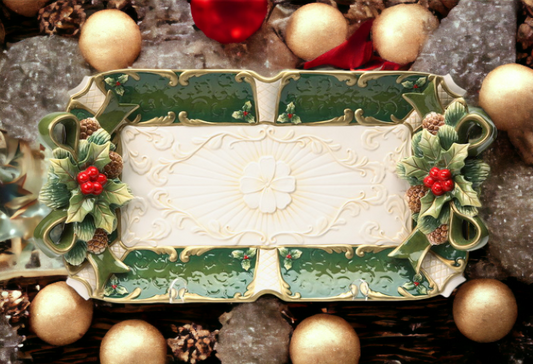 Hand Painted Ceramic Christmas Holly Tray, Home Décor, Gift for Her, Gift for Mom, Kitchen Décor, Christmas Décor