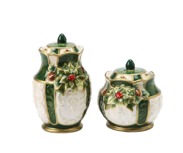 Christmas Decor Ceramic Holly Salt & Pepper Shakers, Home Décor, Gift for Her, Gift for Mom, Kitchen Décor