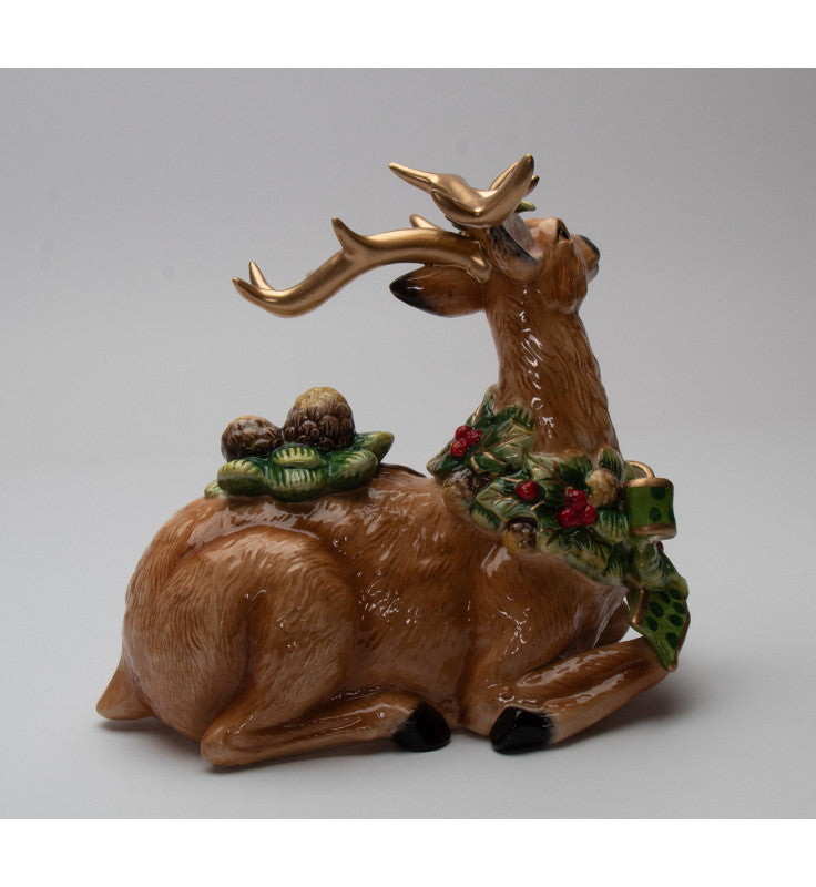 Ceramic Reindeer with Pine Cone Figurine, Christmas Decor