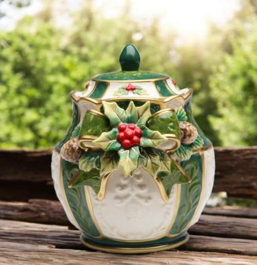 Ceramic Holly Candy Jar, Christmas Decor, Gift for Her