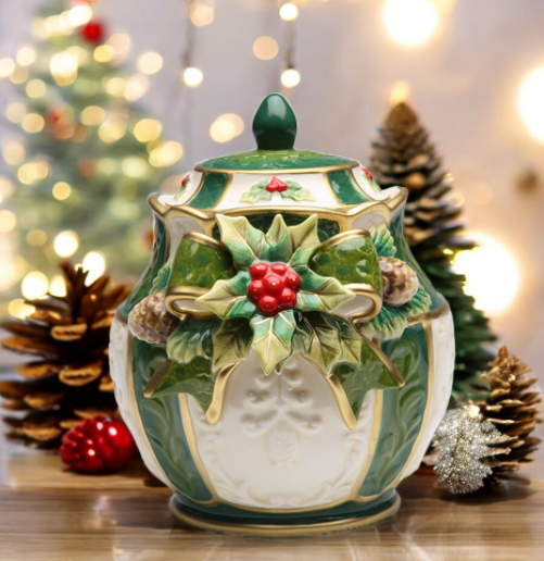 Ceramic Holly Candy Jar, Christmas Decor, Gift for Her