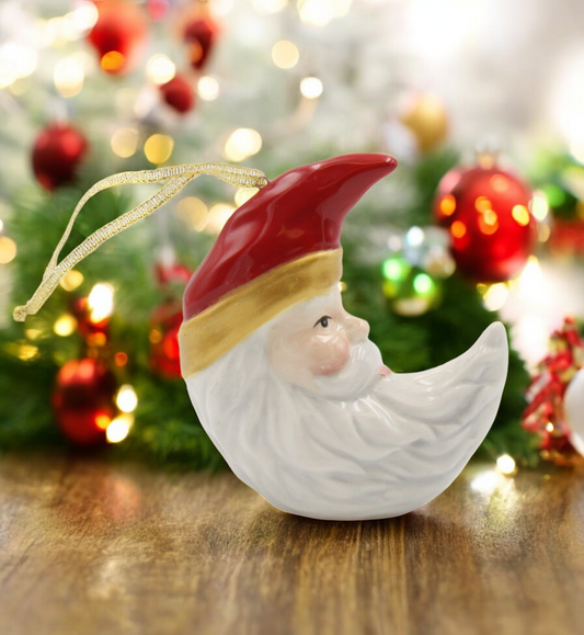 Ceramic Santa Ornament - Moon, Christmas Tree Decor, Gift for Her