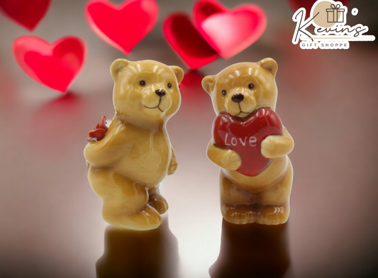 Porcelain Teddy Bear Salt & Pepper Shakers, Home Décor, Gift for Her, Gift for Mom, Kitchen Décor, Valentine’s Day Décor, Romantic Décor