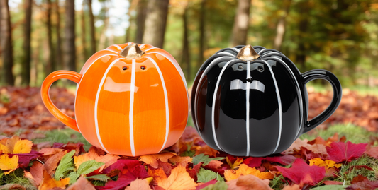 Ceramic Orange and Black Modern Pumpkin Salt And Pepper Shakers, Halloween Decor, Fall Decor, Kitchen Decor, Gift for Her, Gift for Mom