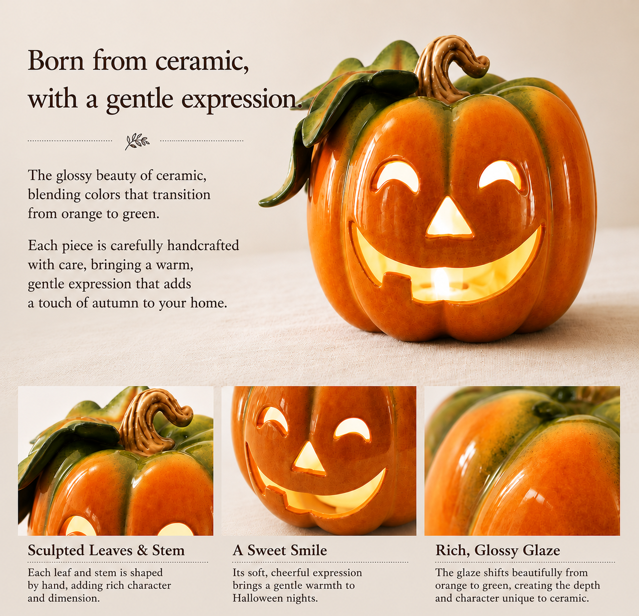 Ceramic Jack-o-Lantern Tealight Candle Holder – Halloween & Fall Décor