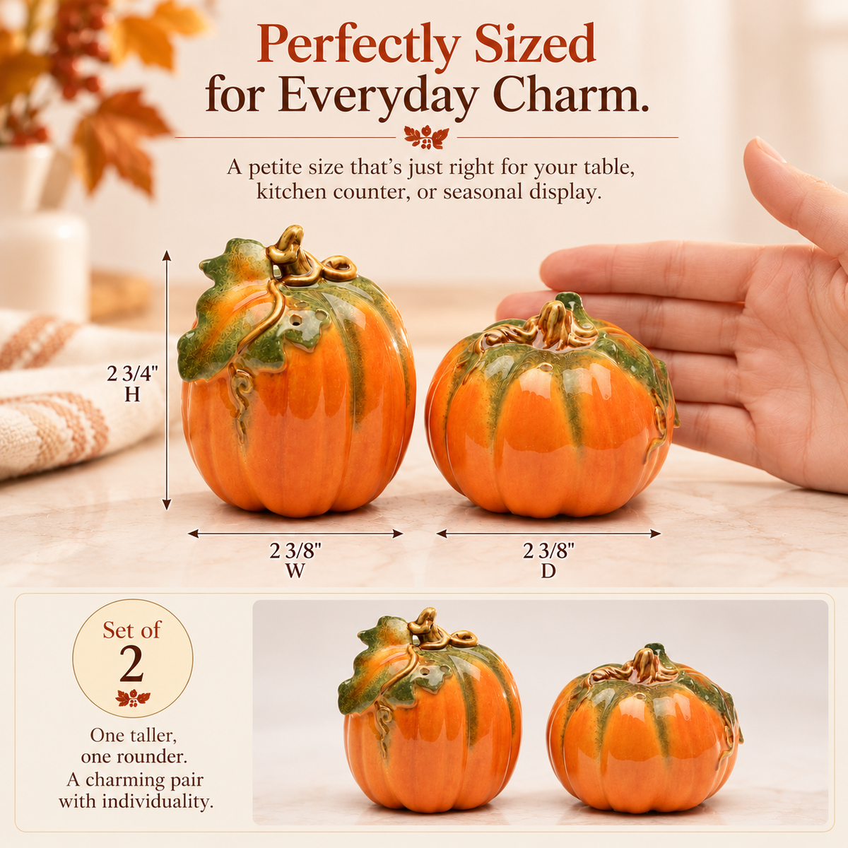 Orange Pumpkin Salt and Pepper Shakers, Handpainted Ceramic Fall Kitchen Décor