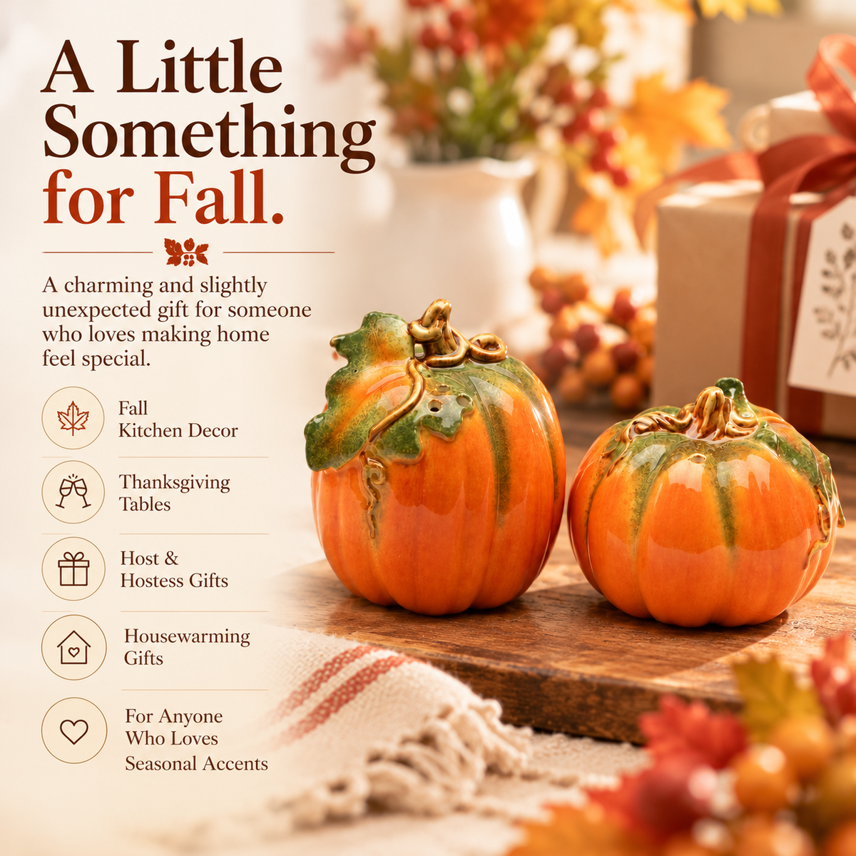 Orange Pumpkin Salt and Pepper Shakers, Handpainted Ceramic Fall Kitchen Décor