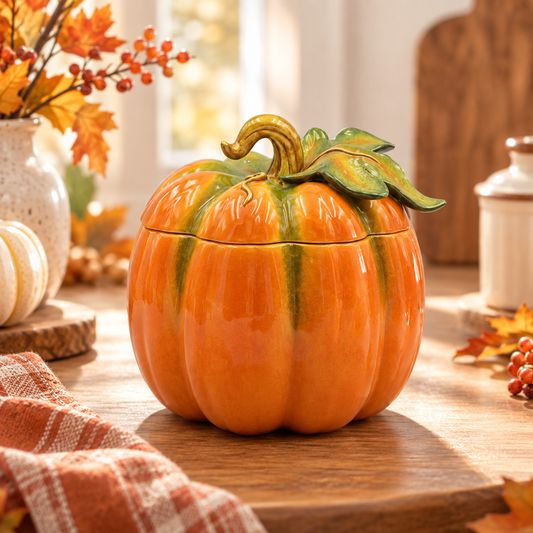 Large Ceramic Pumpkin Container Jar with Lid | Hand-Painted Fall & Thanksgiving Décor
