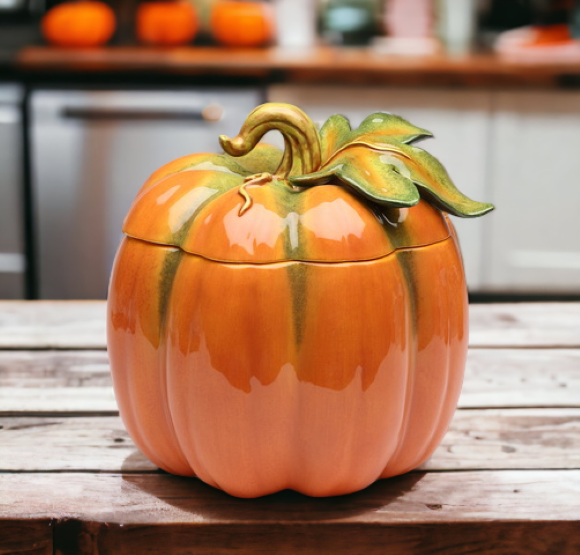 Ceramic Halloween Pumpkin Box-Large, Kitchen Container Jar, Home Décor, Gift for Her, Gift for Mom, Kitchen Décor, Fall Décor