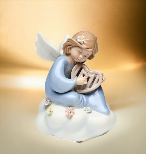 Ceramic Angel Playing Harp on Cloud Music Box, Home Décor, Religious Décor, Religious Gift, Church Décor, Baptism Gift