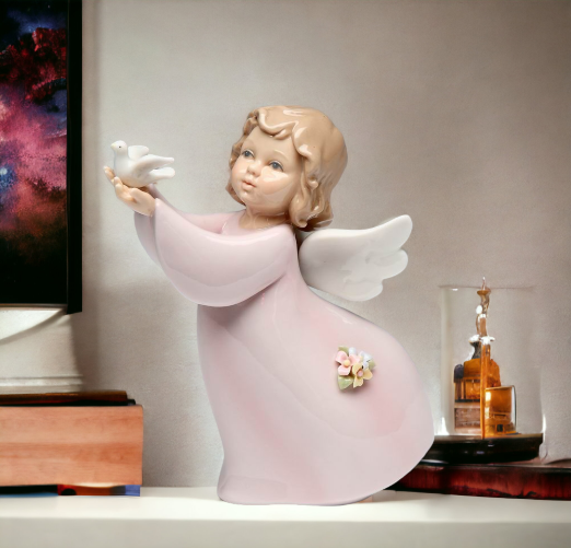 Ceramic Angel with Peace Dove Figurine, Home Décor, Religious Décor, Religious Gift, Church Décor, Baptism Gift