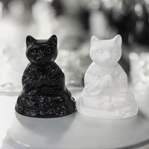 Ceramic Black and White Buddha Cats, Buddhism Decor, Cat Lover Gift, Religious Decor