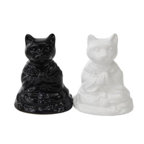 Ceramic Black and White Buddha Cats, Buddhism Decor, Cat Lover Gift, Religious Decor