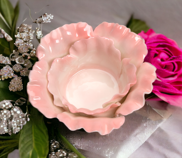 Ceramic Pink Flower Candle Holder, Home Décor, Gift for Her, Gift for Mom, Wedding Table Decor, Bathroom Décor, Vanity Decor