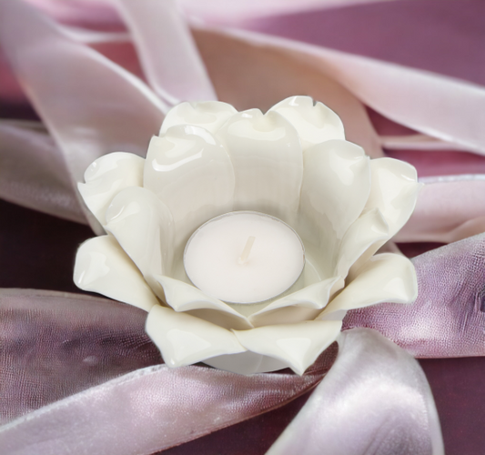 Ceramic White Flower Candle Holder, Home Décor, Gift for Her, Gift for Mom, Bathroom Décor, Vanity Décor, Wedding Table Decor