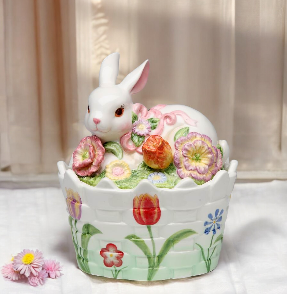 Ceramic Easter Bunny Rabbit Candy Jar, Spring Decor, Gift for Her, Gift for Mom