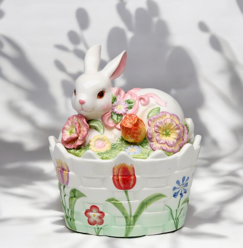 Ceramic Easter Bunny Rabbit Candy Jar, Spring Decor, Gift for Her, Gift for Mom