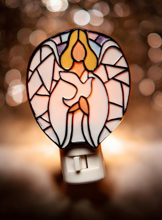 Angel Holding Dove Bird Mosaic Plug-In Nightlight, Religious Decor, Religious Gift