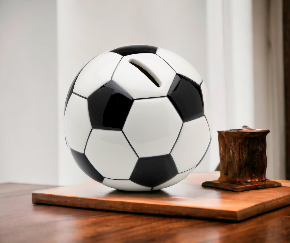 Ceramic Soccer Piggy Bank, Home Décor, Gift for Him, Gift for Dad, Gift for Son, Kid's Room Décor, Game Room Decor