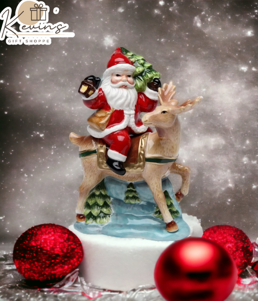 Ceramic Christmas Santa Claus Riding Reindeer Salt & Pepper Shakers, Home Décor, Gift for Her, Gift for Mom, Kitchen Décor, Christmas Décor