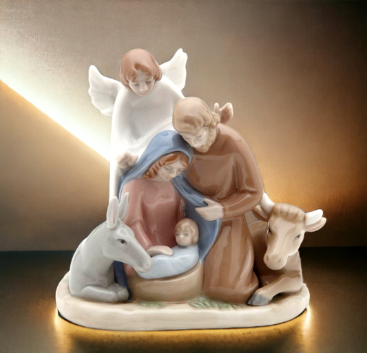 Ceramic Mini Size Angel With Holy Family Nativity Figurine, Home Décor, Religious Décor, Religious Gift, Church Décor, Baptism Gift