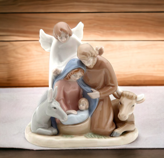 Ceramic Mini Size Angel With Holy Family Nativity Figurine, Home Décor, Religious Décor, Religious Gift, Church Décor, Baptism Gift