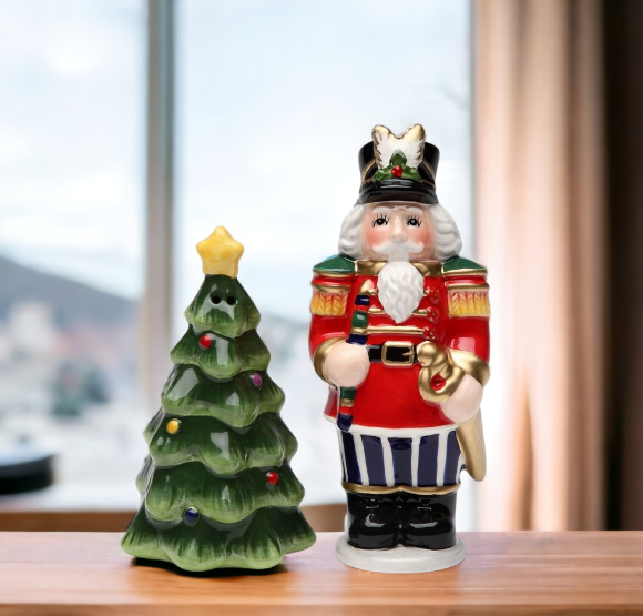 Ceramic Christmas Nutcracker and Tree Salt & Pepper, Home Décor, Gift for Her, Gift for Mom, Kitchen Décor, Christmas Décor