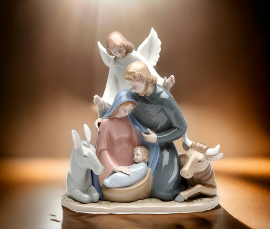 Ceramic Angel With Holy Family Nativity Figurine, Christmas Décor, Religious Décor, Gift, Church Décor, Baptism Gift, Easter Décor